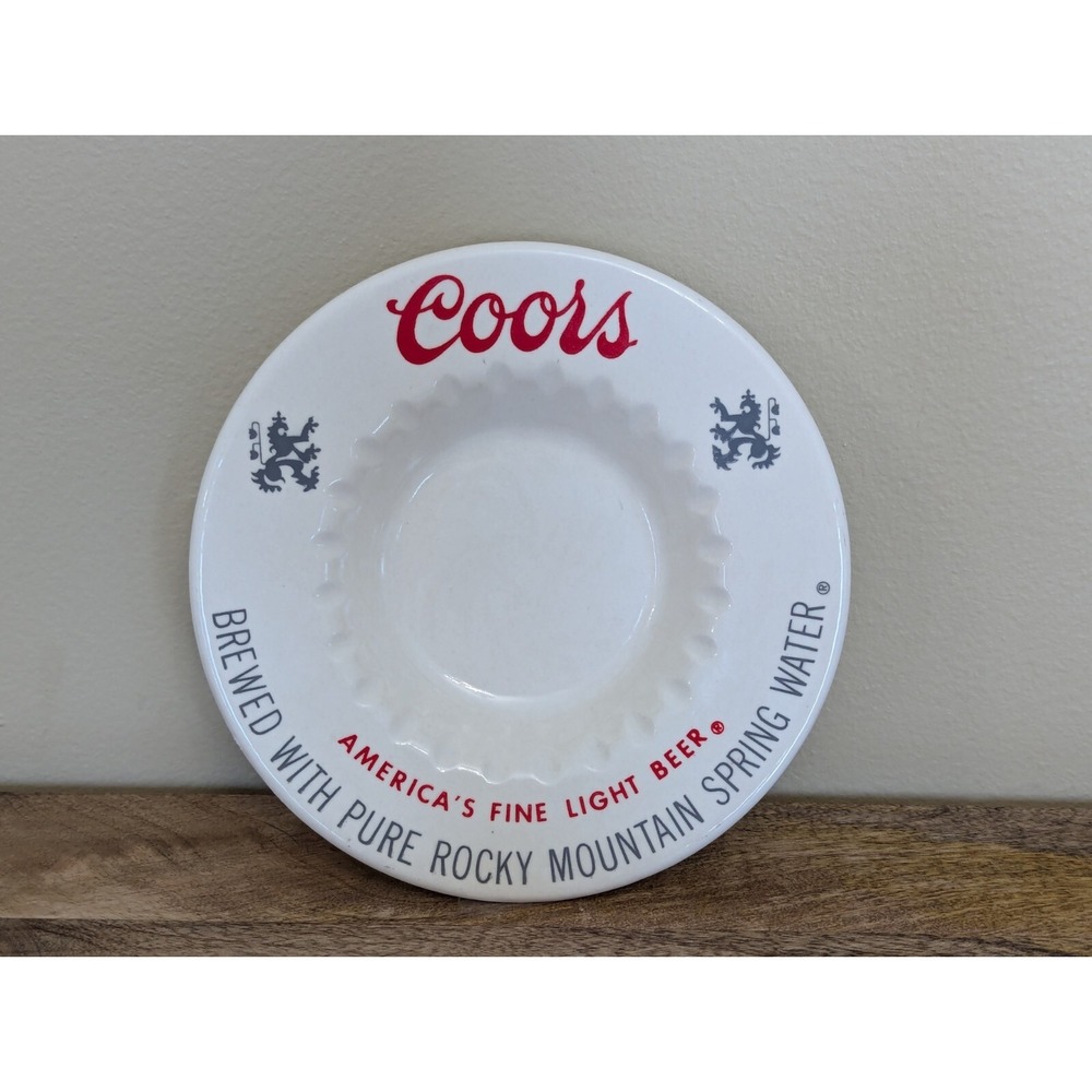 Vintage COORS Beer Logo Ceramic Ashtray Coaster Cigar Dish Barware 5.75"